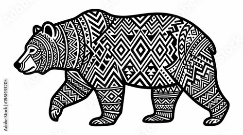 Tribal Geometric Bear Silhouette Minimal Black White Vector Illustration