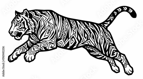 Tribal Geometric Tiger Silhouette Decorative Vector Illustration