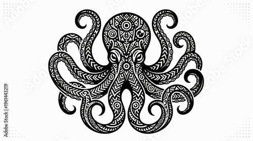 Decorative Tribal Octopus Silhouette Vector