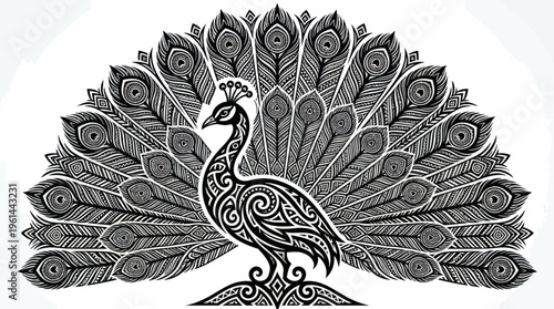 Decorative Tribal Peacock Silhouette Vector