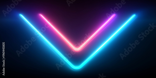 Glowing blue and pink neon chevrons on black background
