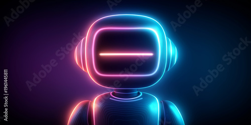 Futuristic robot portrait with neon glowing contour lines