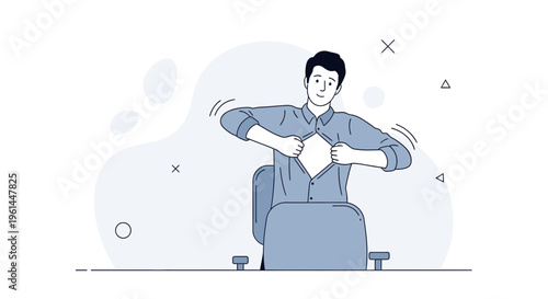 Businessman revealing superhero chest, symbolizing hidden potential and inner strength