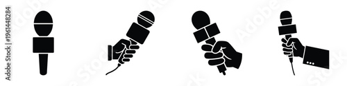 World Press Freedom Day May 3 Vector Illustration – Microphone and Reporter Hand Icons Symbolizing Journalism, Free Speech, Media Liberty, and Communication Rights in Black and White