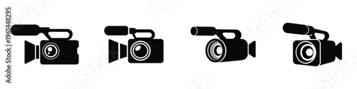 World Press Freedom Day May 3 Vector Illustration – Video Camera Icons Symbolizing Journalism, Media Freedom, News Reporting, and Broadcasting Equipment in Black and White
