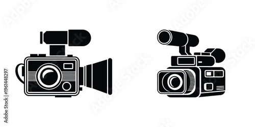 World Press Freedom Day May 3 Vector Illustration – Video Camera Icons Representing Journalism, Media Freedom, News Reporting, and Broadcast Communication in Black and White