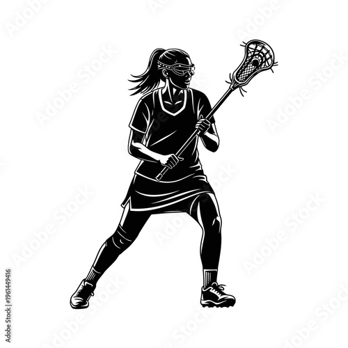 Lacrosse player in action holding a lacrosse stick during play.