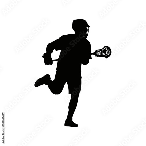 Silhouette of a tennis player in action with racket.