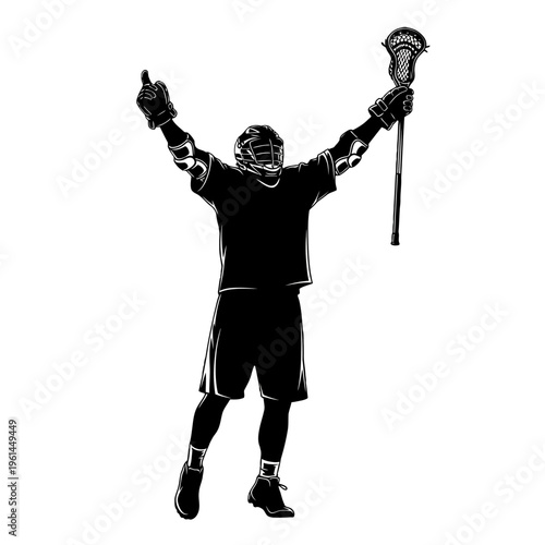 Silhouette of a victorious person raising a torch in celebration under stadium lights.