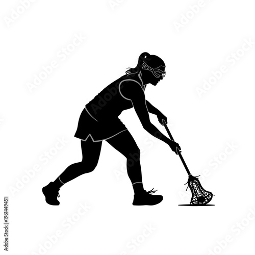 Silhouette of a person mowing the lawn with a push mower in a backyard setting.