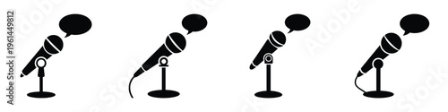 World Press Freedom Day May 3 Vector Illustration – Microphone with Speech Bubble Icons for Journalism, Interview, Free Speech, Media Freedom, and Public Communication in Black and White