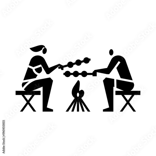 BBQ glyph icon. barbecue on the beach illustration.