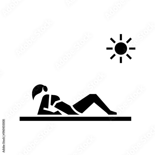 a woman tanning glyph icon. tanning illustration.