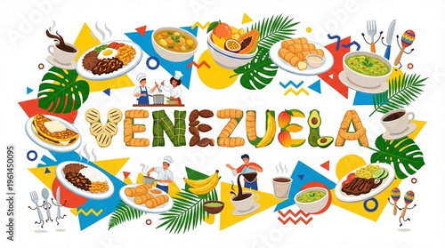 Illustration of Traditional Venezuelan Cuisine and Gastronomy