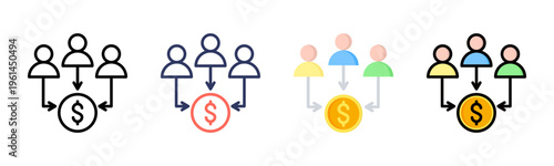 Crowdfunding icon sheet multiple style collection