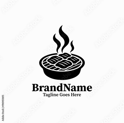 Korean BBQ Grill Silhouette with Smoke Meat Restaurant Logo