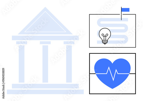 Public services concept. Public services linking government structures, innovation, and healthcare. Public services emphasizing societal well-being and development. Great for policy, civics