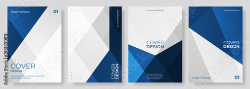 Blue and white abstract modern poster or vertical background vector set. A4 resolution polygonal elegant cover design for brochure, book, flyer, poster, background, banner, annual report presentation.