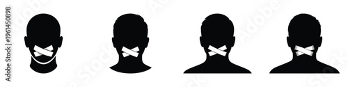 World Press Freedom Day May 3 Vector Illustration – Silenced Person with Taped Mouth Icons Representing Censorship, Free Speech Suppression, and Media Freedom Awareness in Black and White