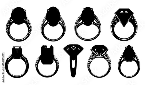 Glamorous gemstone rings cartoon vector jewelry collection isolated on white background