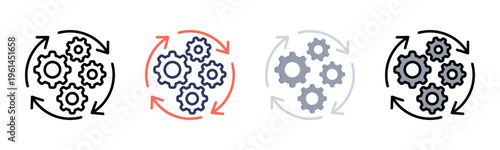 Process icon set multiple style collection