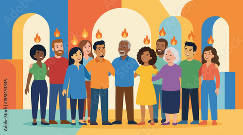 Diverse group of people standing together.