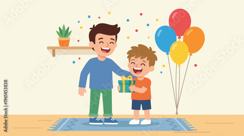 Man and boy celebrating birthday together.