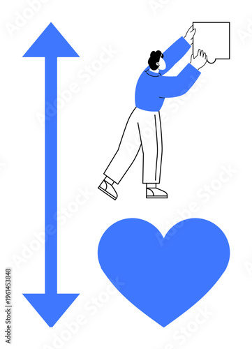 Growth concept. Growth with upward arrow, heart, and person striving for success. Growth highlights progress, motivation, and achievement. For career goals, personal growth teamwork branding