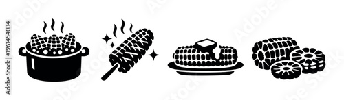 Prepared corn dishes showing boiling grilling and buttered corn