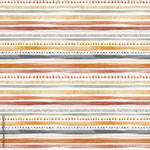 Seamless Pattern Bohemian Ethnic Woven Band Design in Earthy Terracotta and Olive Tones