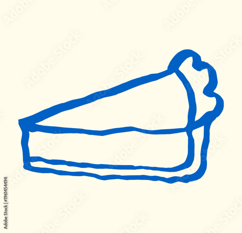 Hand-drawn abstract pie slice in naive doodle style. Loose brush pen food sketch 