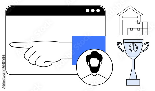 Digital workspace concept. Digital tools enhancing user profiles, warehouse operations, and reward recognition. Digital innovations support productivity, e-commerce, and team performance