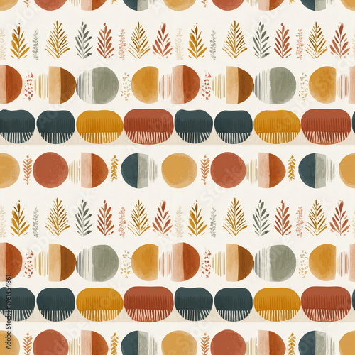 Seamless Pattern Boho Tribal Moon Phase Border Design with Earthy Colors and Geometric Elements