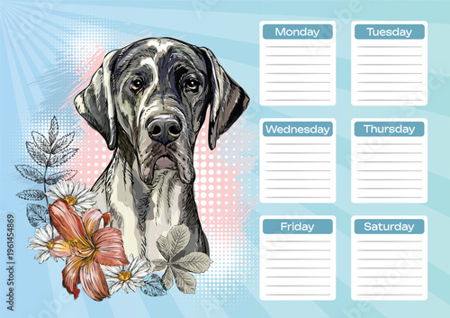 Great Dane printable planner and school schedule vector