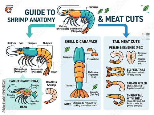 A Comprehensive Visual Guide to Shrimp Anatomy and Tail Meat Cuts