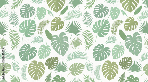 Tropical Monstera Leaf Pattern in Soft Green and Olive Tones.