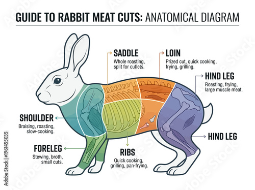 Rabbit Meat Cuts A Detailed Anatomical Diagram Showing Different Portions and Recommended Cooking Methods