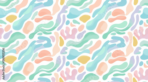 Pastel Abstract Seamless Pattern of Organic Shapes.