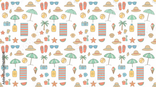 Colorful Seamless Pattern of Groceries and Fresh Produce for Food-Themed Design.