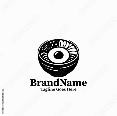 Bibimbap Bowl Top View Silhouette Korean Food Icon Logo