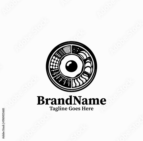 Bibimbap Bowl Top View Silhouette Korean Food Icon Logo