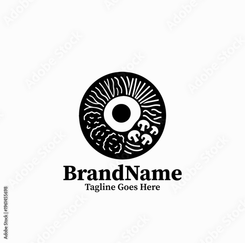 Bibimbap Bowl Top View Silhouette Korean Food Icon Logo