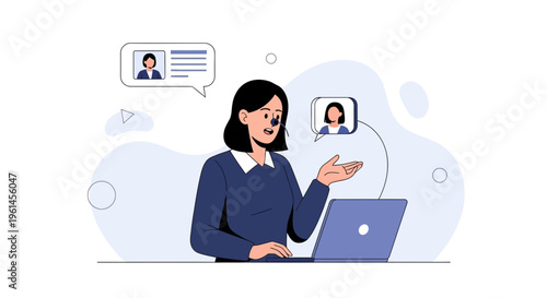 Businesswoman in video call, online communication, remote work, laptop, customer support