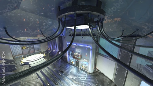 宇宙船内の風景　3DCGレンダリング
