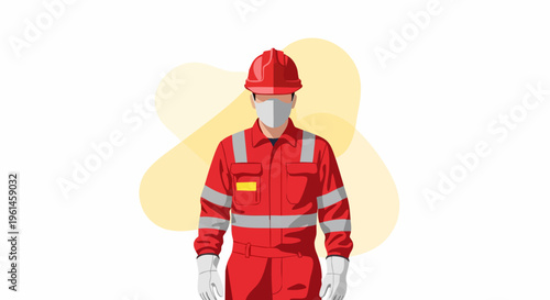 Worker in Red Uniform and Hard Hat.