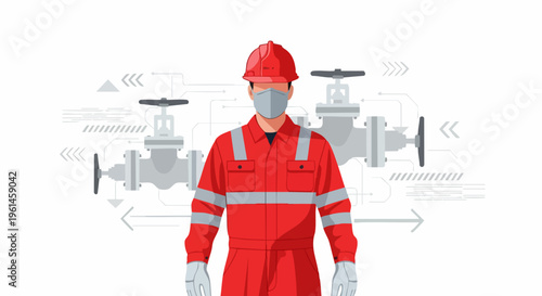 Industrial worker wearing protective gear and mask.