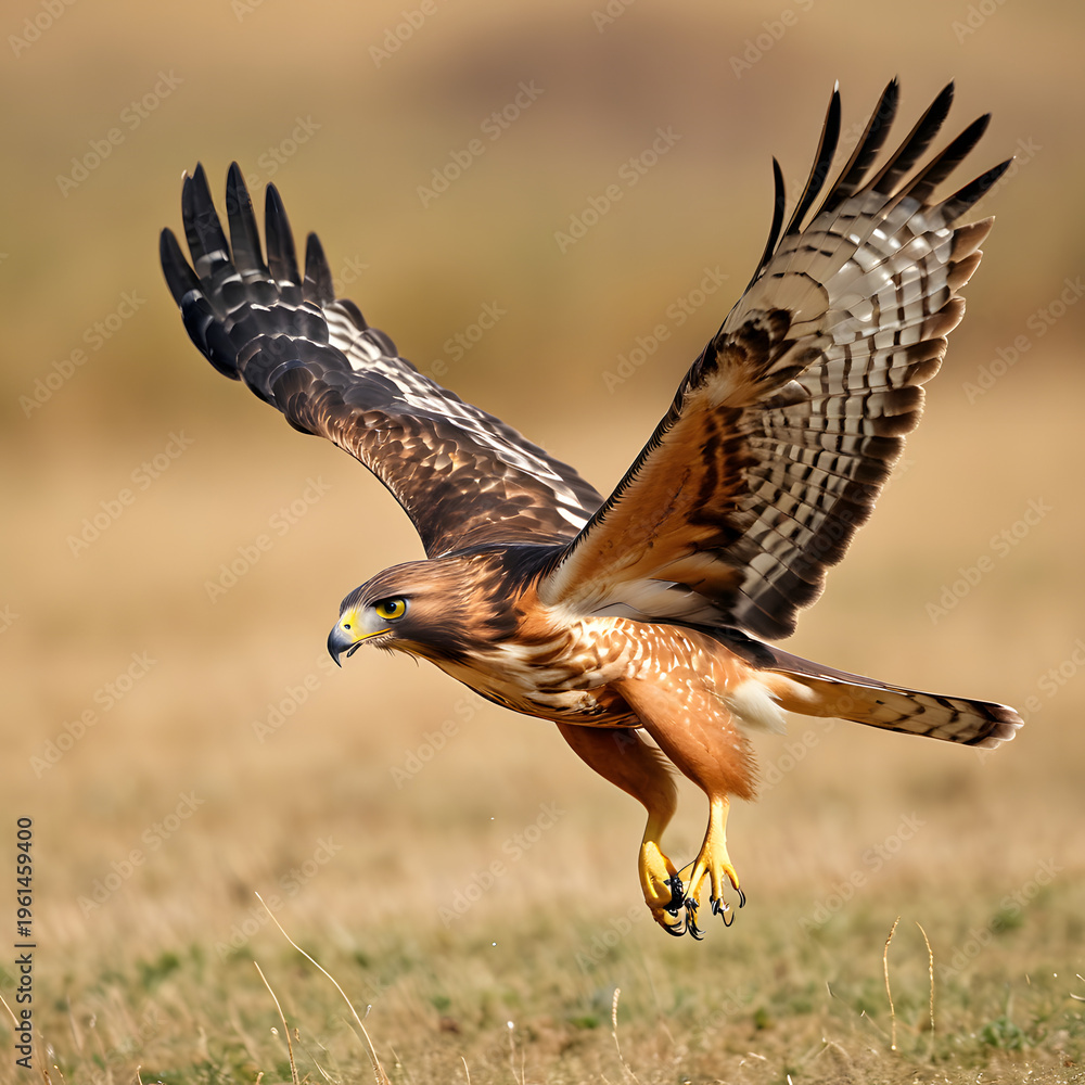 Fototapeta premium Hawk Soaring in Flight – Dynamic Bird Pattern, Isolated Illustration on White
