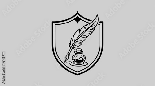 Elegant Quill and Inkwell Emblem - A Symbol of Writing and Creativity.