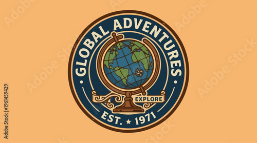 Global Adventures Logo - A Vintage Emblem of Exploration and Travel.