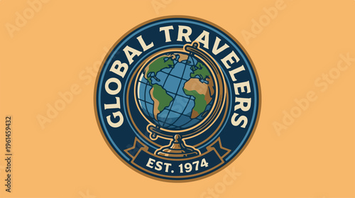 Global Travelers Logo - A Vintage Emblem of Exploration and Adventure.